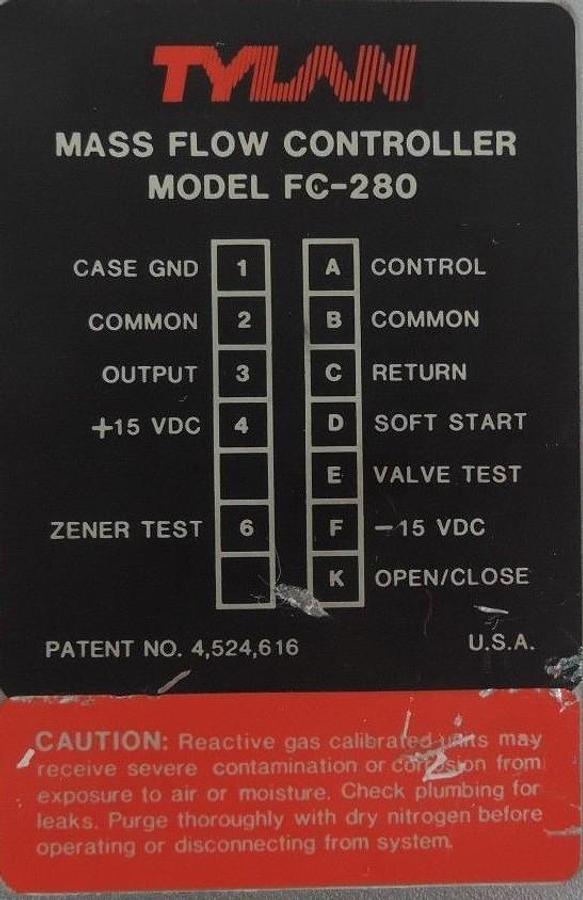 Used TYLAN FC-280AV MASS FLOW CONTROLLER MODEL FC-280, FC-280-AV