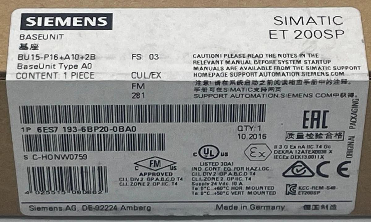 Used SIEMENS 6ES7193-6BP20-0BA0 | 6ES7 193-6BP20-0BA0 SIMATIC ET 200SP BaseUnit NSFS