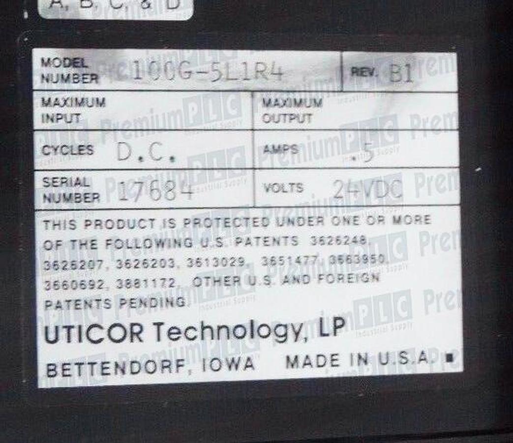 Used AVG UTICOR 100G-5L1R4 POWER GRAPHIC INTERFACE PANEL REV B1 24VDC 100G5L1R4
