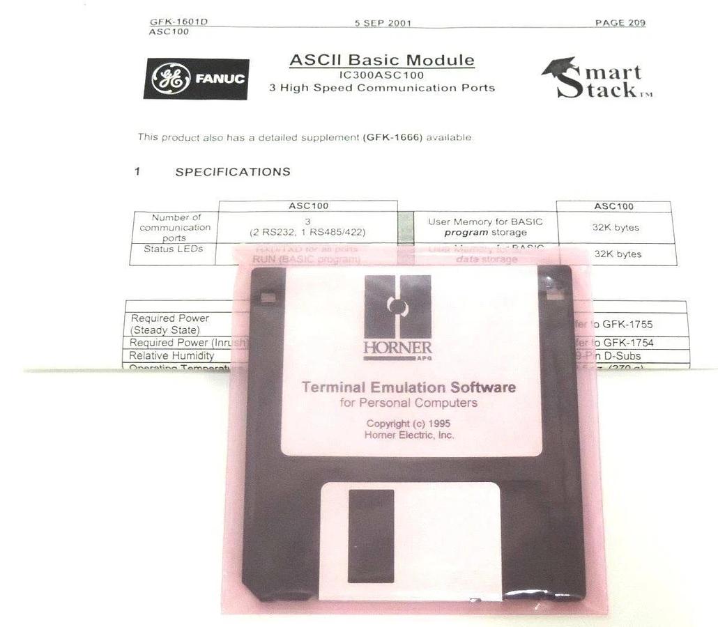 Used NIB GE FANUC IC300ASC100G ASCII BASIC MODULE, THREE PORTS IC300ASC100