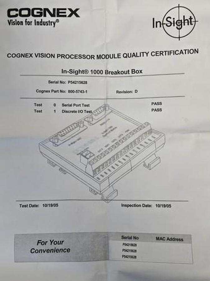 Used NIB COGNEX 800-5743-1D IN-SIGHT 1000 BREAKOUT BOX 800-5743-1 REVISION: D