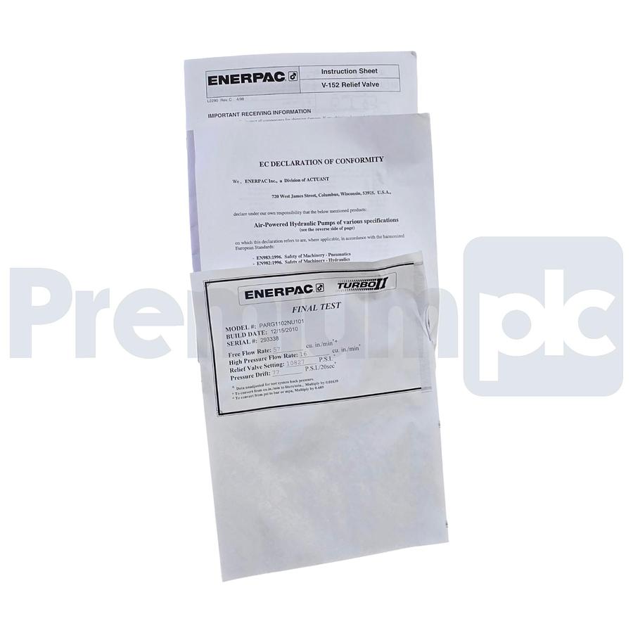 Used Enerpac PARG1102NU101 Turbo II Torqlite Air Hydraulic Pump PARG1102N w/Pendant