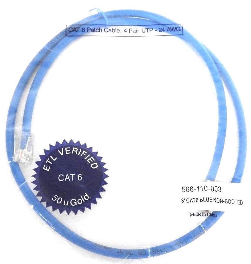 Used LOT OF 10 NEW 3FT VALUE SERIES CAT6 NON-BOOTED PATCH CABLES - BLUE, 566-110-003