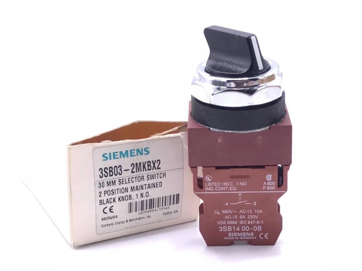 Used NIB SIEMENS 3SB03-2MKBX2 SELECTOR SWITCH, 30MM, 2 POSITION, 1 N.O., 3SB032MKBX2