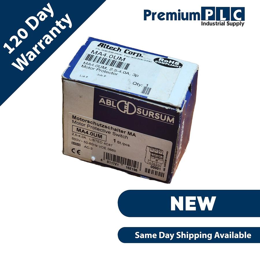Used NEW ALTECH CORP. MA4.0UM / MA40UM MOTOR PROTECTOR SWITCH 2.5-4.0A, 3P