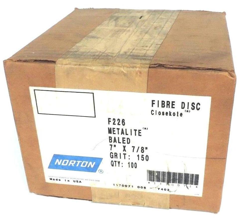 Used BOX OF 100 NEW NORTON F226 METALITE BALED FLEXI DISCS 7" X 7/8" 150 GRIT