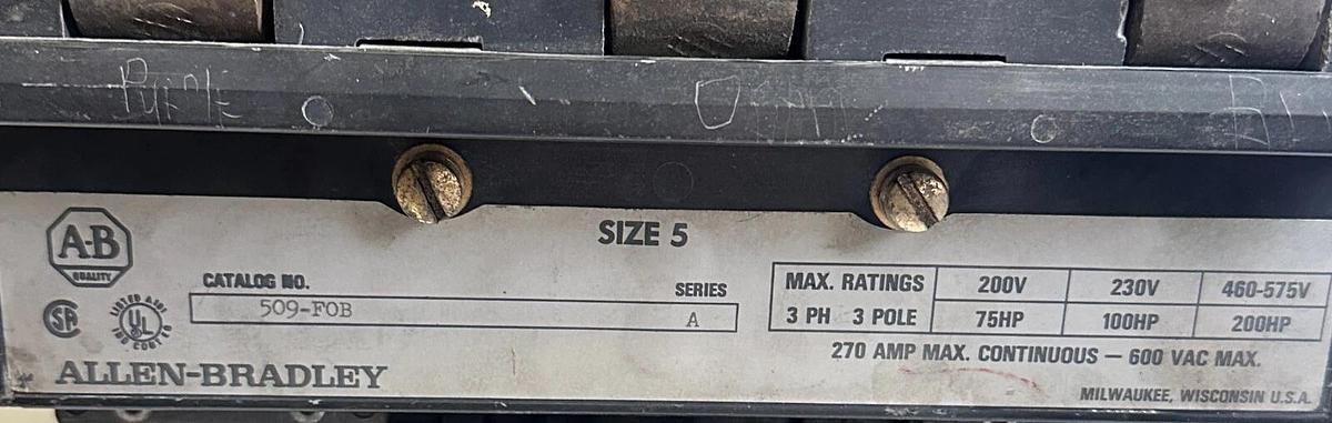 Used ALLEN BRADLEY 509-FOB /A SIZE 5 STARTER 509FOB