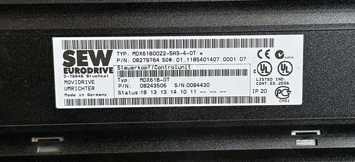 Used SEW EURODRIVE MDX61B0022-5A3-4-0T / 08279764 MOVIDRIVE INVERTER MDX61B-0T UNIT