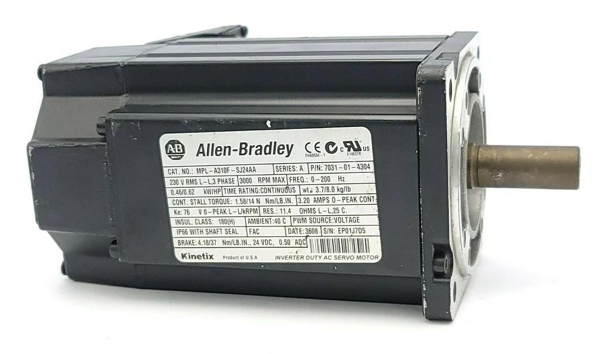 Used ALLEN BRADLEY MPL-A310F-SJ24AA SERVO MOTOR SER. A P/N: 7031-01-4304, 3000 RPM