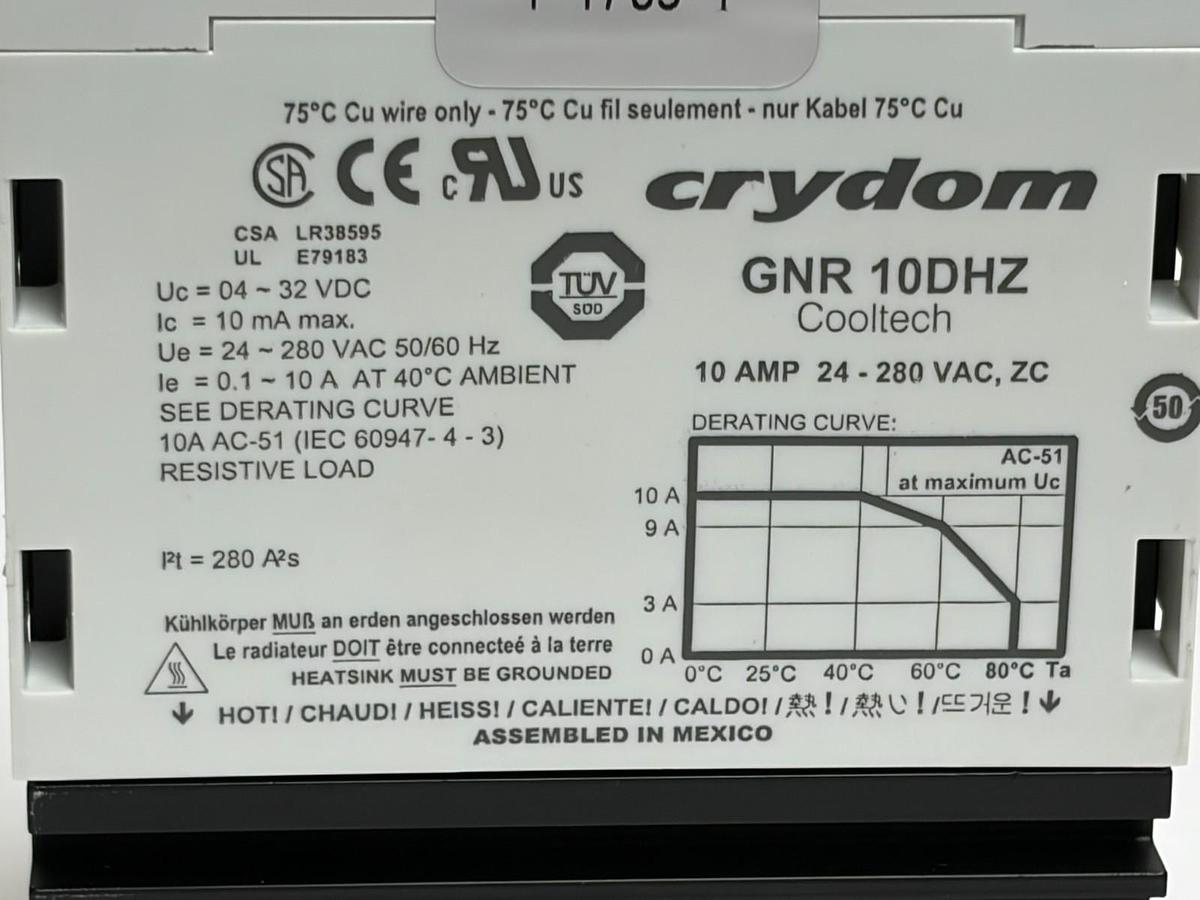 Used Crydom GNR10DHZ Cooltech Solid State Relay SSR 10A 24-280VAC 4-32VDC Heatsink Ne