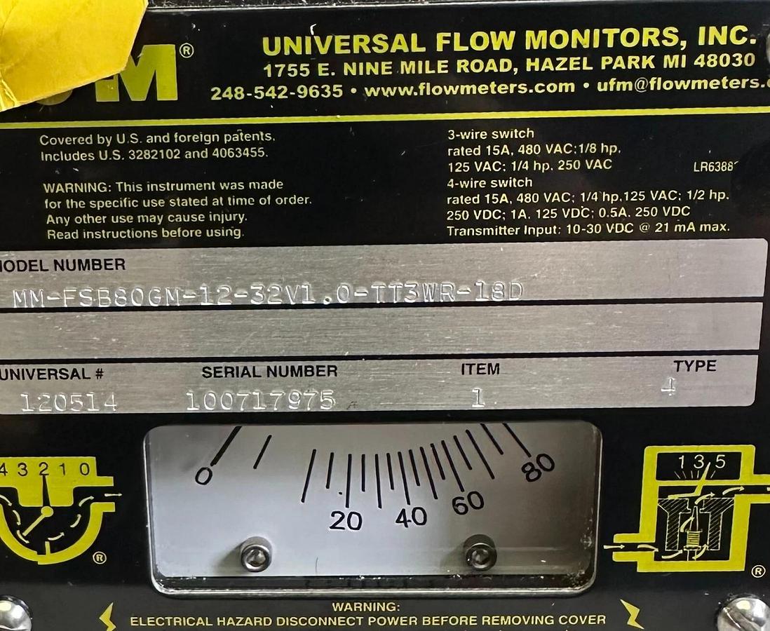 NEW UFM INC MM-FSB80GM-12-32V1.0-TT3WR-18D FLOW METER TYPE 4 120514
