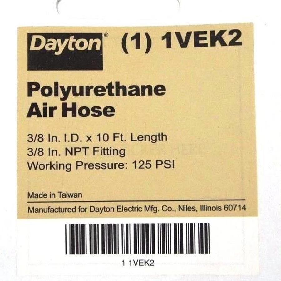 Used NIB DAYTON 1VEK2 POLYURETHANE AIR HOSE 3/8" ID X 10 FT LENGTH 3/8" NPT FITTING