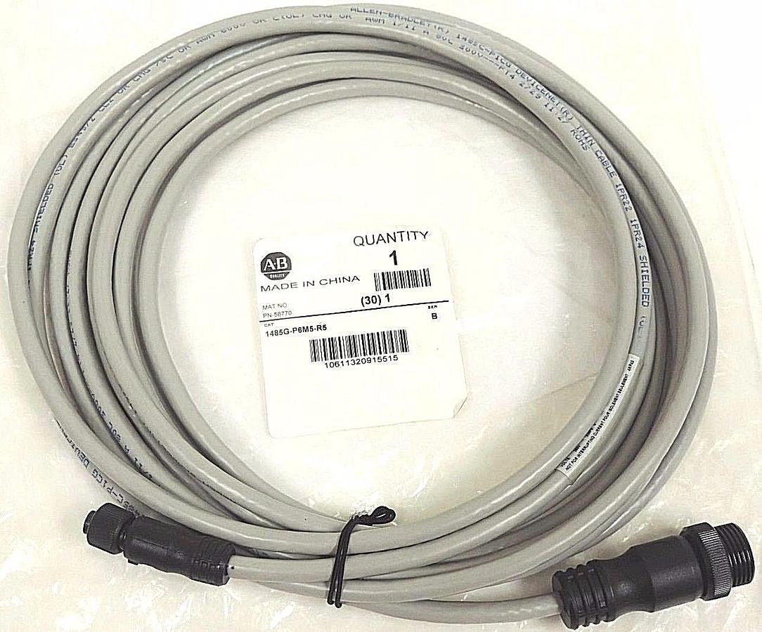 Used NEW ALLEN BRADLEY 1485G-P6M5-R5 DNET PATCHCORD, THIN GREY, 1485GP6M5R5, SER. B