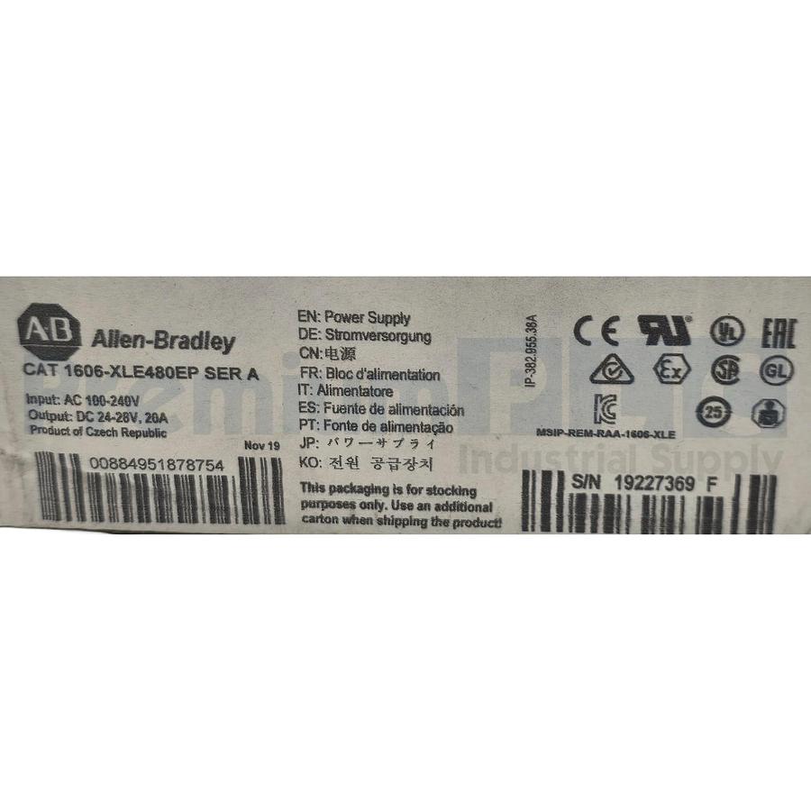 Used ALLEN BRADLEY 1606-XLE480EP /A POWER SUPPLY IN-100/240V OUT- DC 24-28V, 20A NSMP