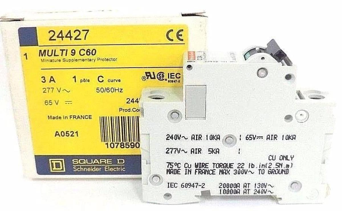Used NIB SQUARE D MULTI 9 C60 MINIATURE SUPPLEMENTARY PROTECTOR 24427, 3A, 1POLE