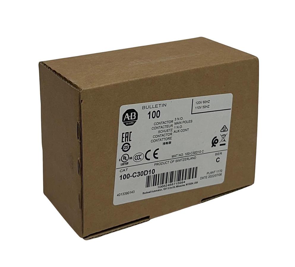 Used ALLEN BRADLEY 100-C30D10 /C BULLETIN 100 CONTACTOR 3-POLE 110/120V 50/60Hz NSMP