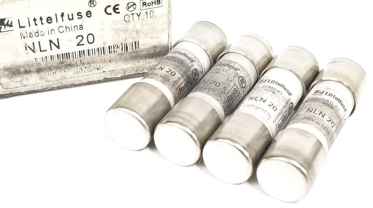 Used BOX OF 4 NEW LITTELFUSE NLN-20 FUSES CLASS K5 250V NLN20