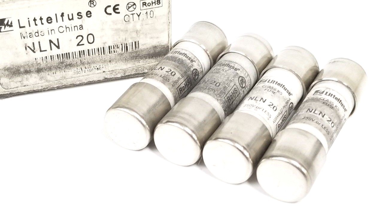 Used BOX OF 4 NEW LITTELFUSE NLN-20 FUSES CLASS K5 250V NLN20