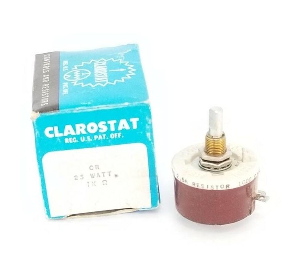 Used NIB CLAROSTAT CR25 RESISTOR 2.5AMP 1KOHMW THRUHOLE MOUNT 25W