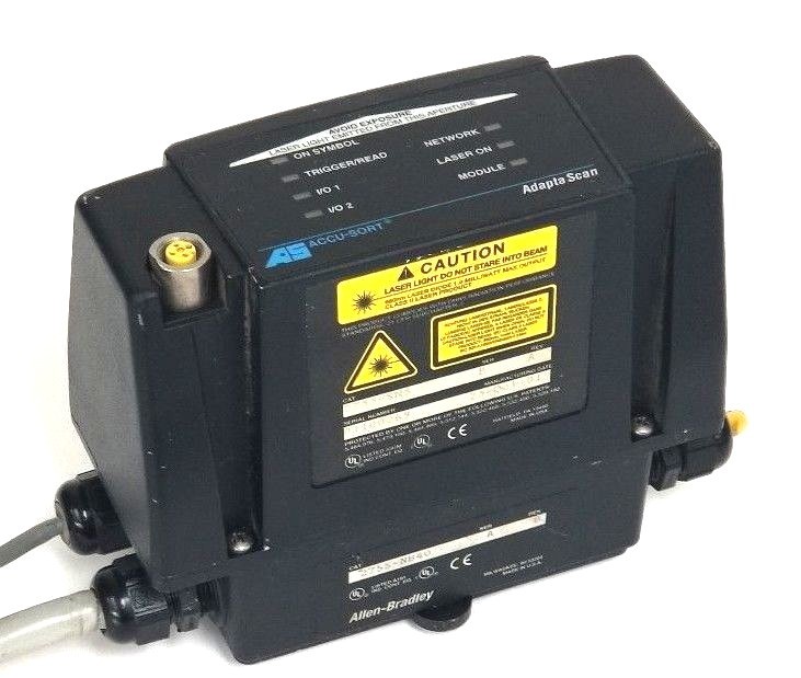 Used ALLEN BRADLEY ACCU-SORT ADAPTA SCAN 2755-N5 LASER SCANNER W/ 2755-NB40 WIRE BASE