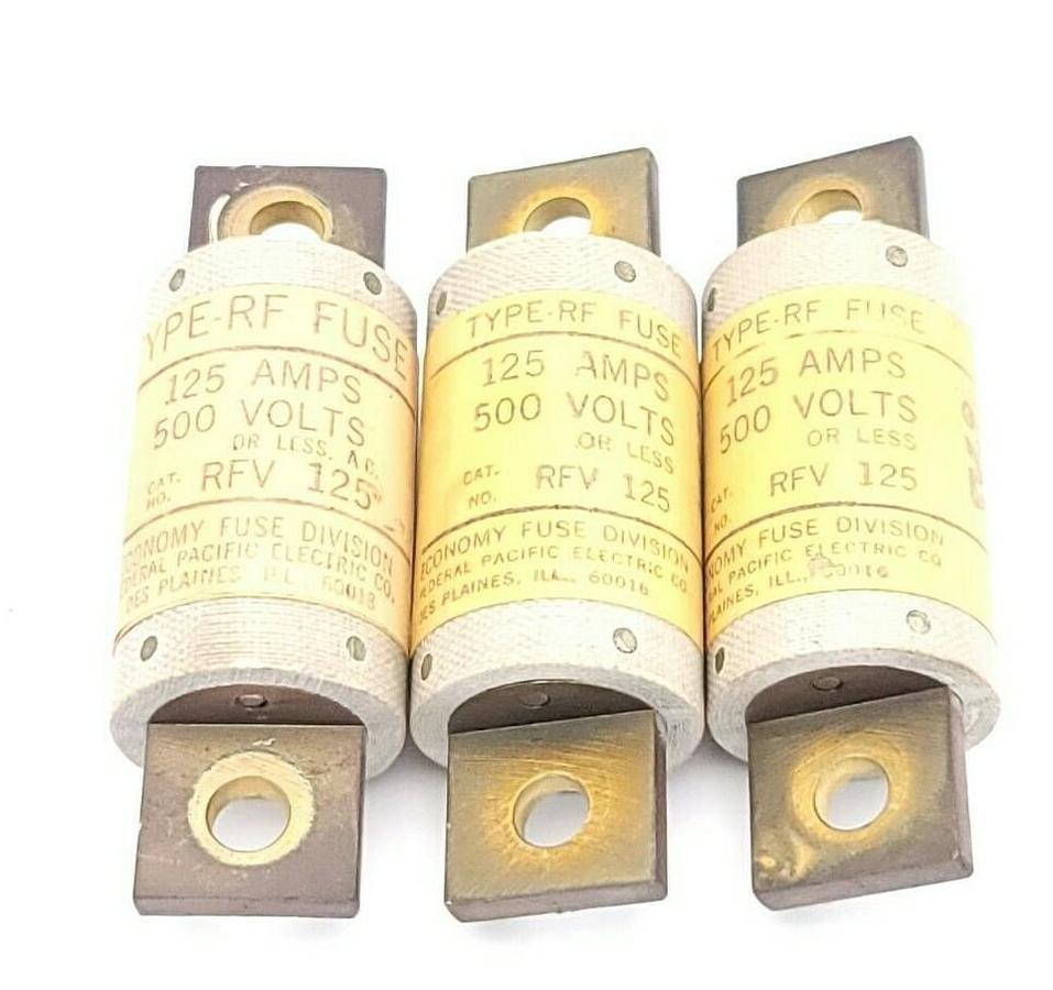 Used LOT OF 3 ECONOMY FUSE RFV-125 TYPE RF FUSES 125A 500V RFV125