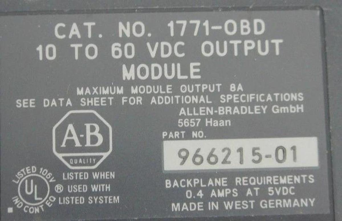 Used ALLEN BRADLEY 1771-OBD OUTPUT MODULE 10-60VDC P/N 966215-01 1771OBD