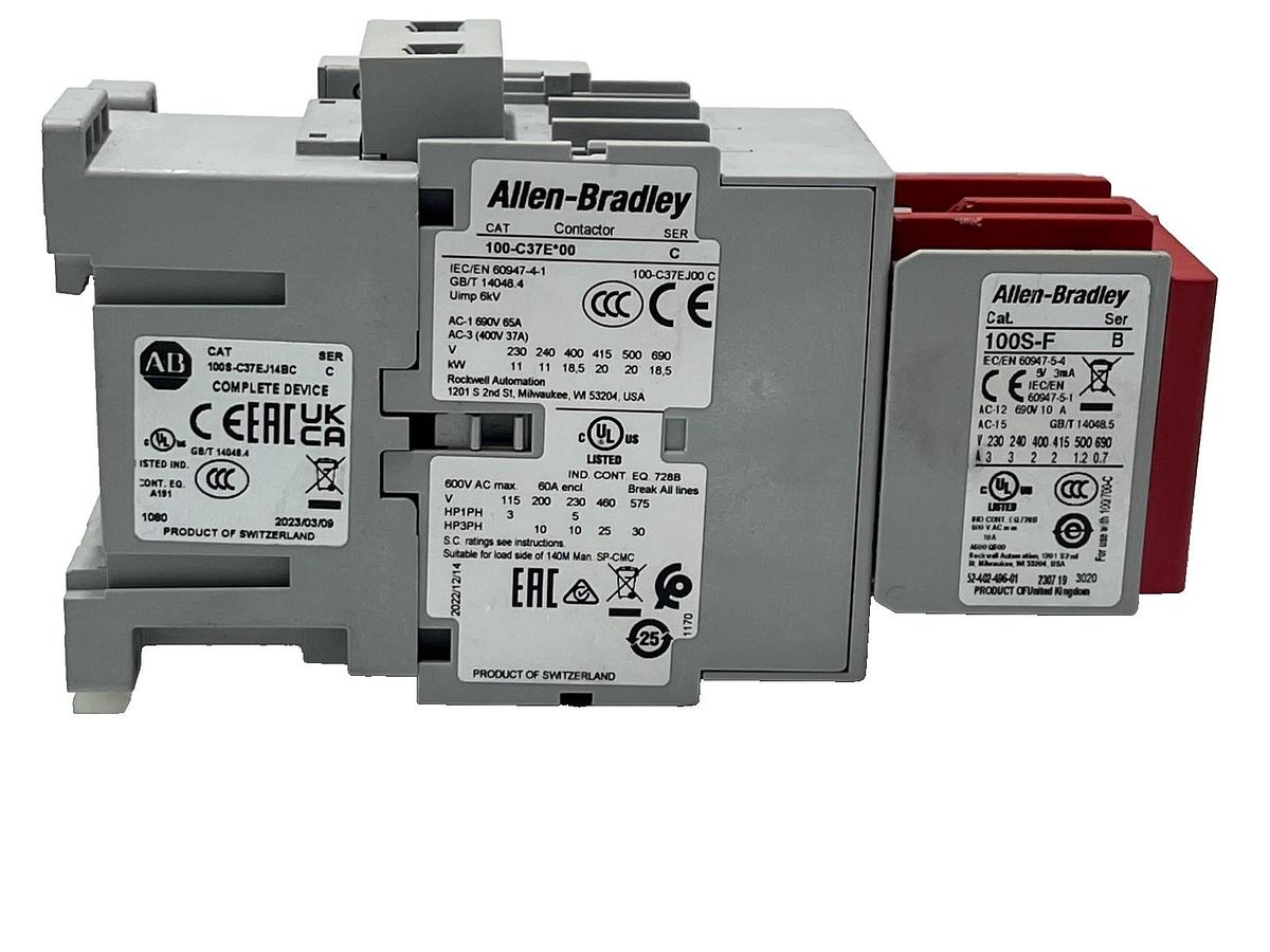 Used ALLEN-BRADLEY 100S-C37EJ14BC Ser C GUARDMASTER CONTACTOR 37A 600V 24VDC Coil 4P