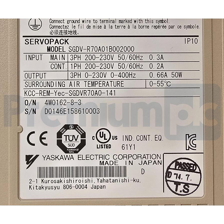 YASKAWA ELECTRIC SGDV-R70A01B002000 SIGMA-5 SERVOPACK SERVO AMPLIFIER 50W NSMP