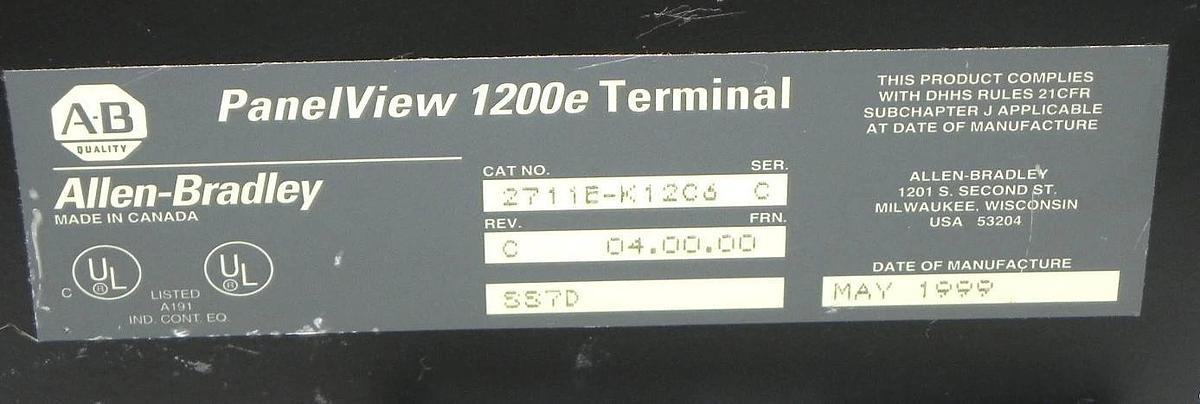 Used ALLEN BRADLEY 2711E-K12C6 PANELVIEW 1200E TERMINAL 2711EKI2C6