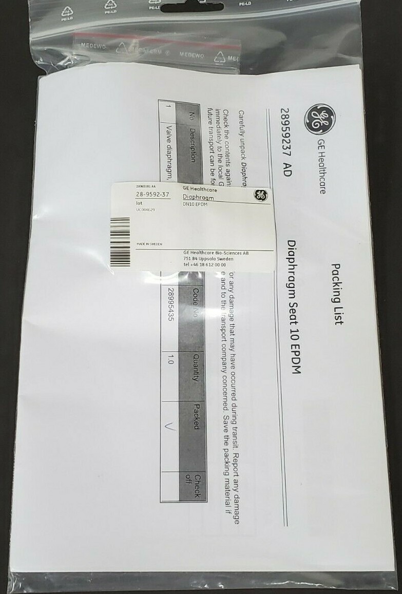 NEW GE HEALTHCARE 28-9592-37 VALVE DIAPHRAGMS DN10 EPDM 28959237 AD