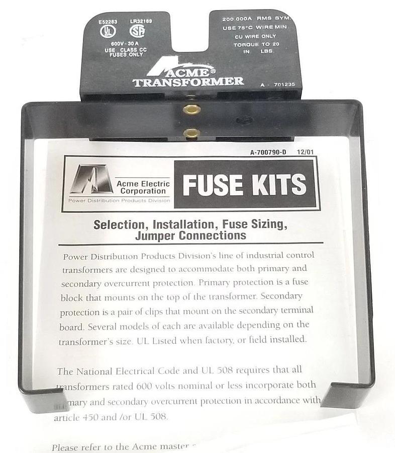 Used NIB ACME TRANSFORMER PL-112702 PRIMARY FUSE KIT PL112702