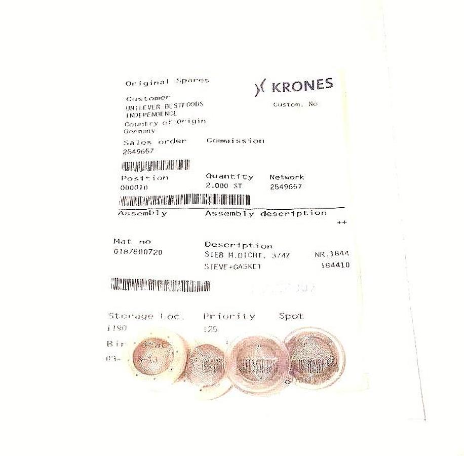 Used LOT OF 4 NEW KRONES 0187800720 SIEVES + GASKETS