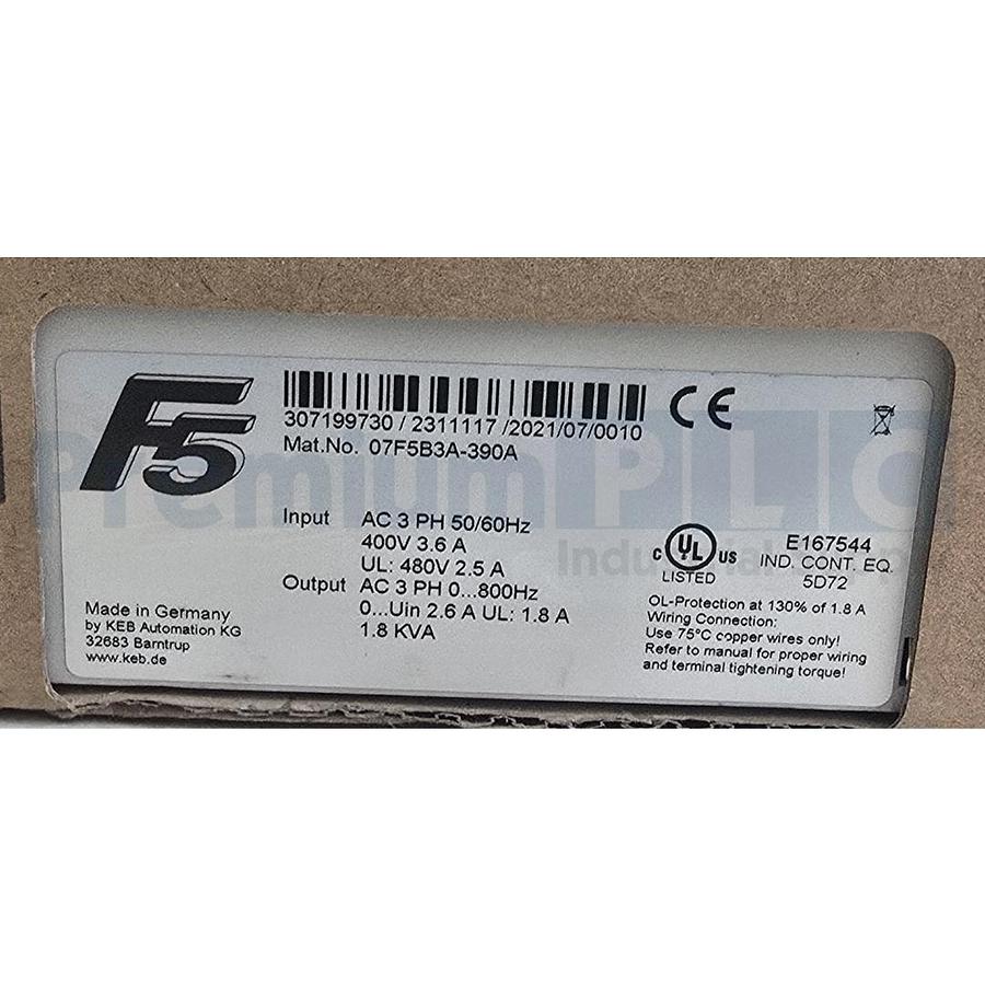 Used NEW KEB 07F5B3A-390A COMBIVERT F5 AC DRIVE 0.75kW 3PH 50/60HZ 400VAC 3.6A NSMP