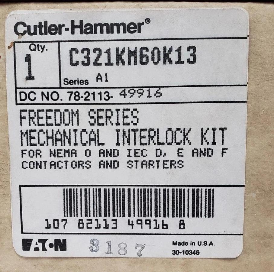 Used NIB CUTLER-HAMMER FREEDOM SERIES C321KM60K13 MECHANICAL INTERLOCK KIT, SER. A1
