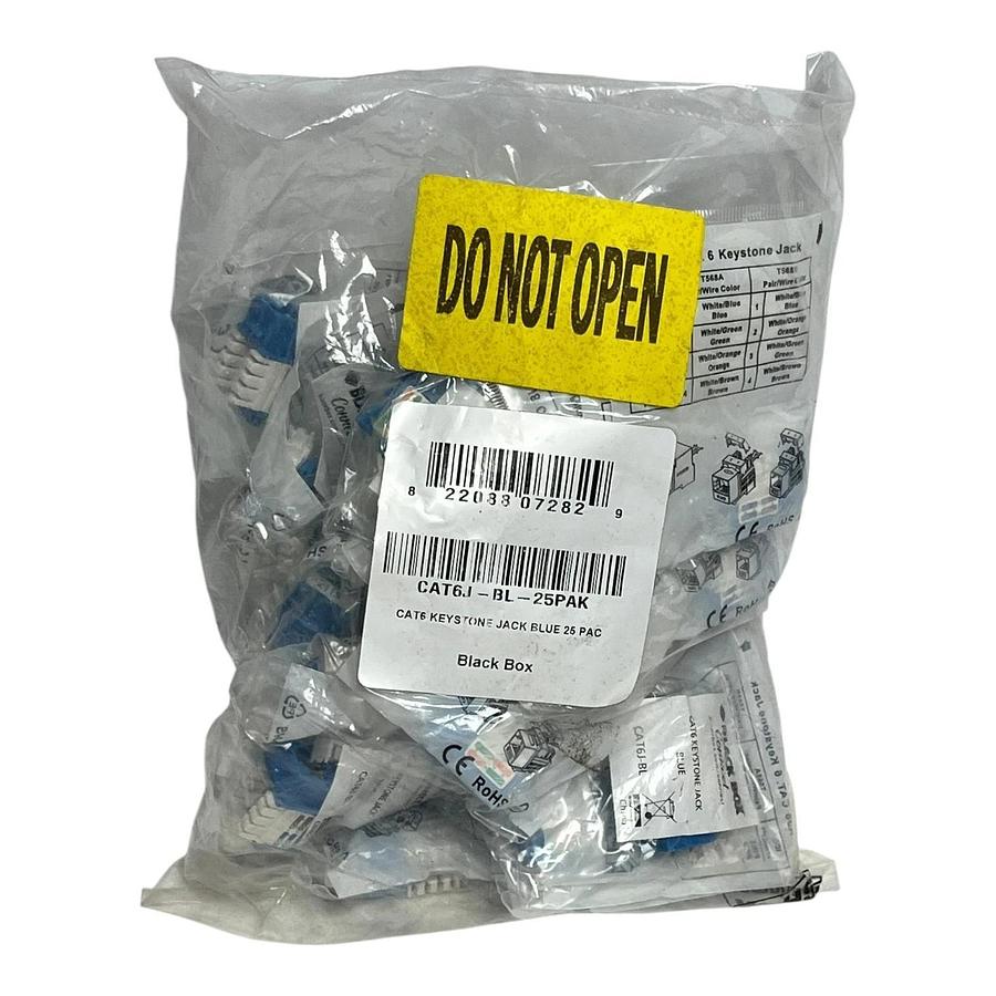 Used Black Box CAT6 Keystone Jack Blue 25-Pack RJ45 Network Connector Bulk CAT6J-BL