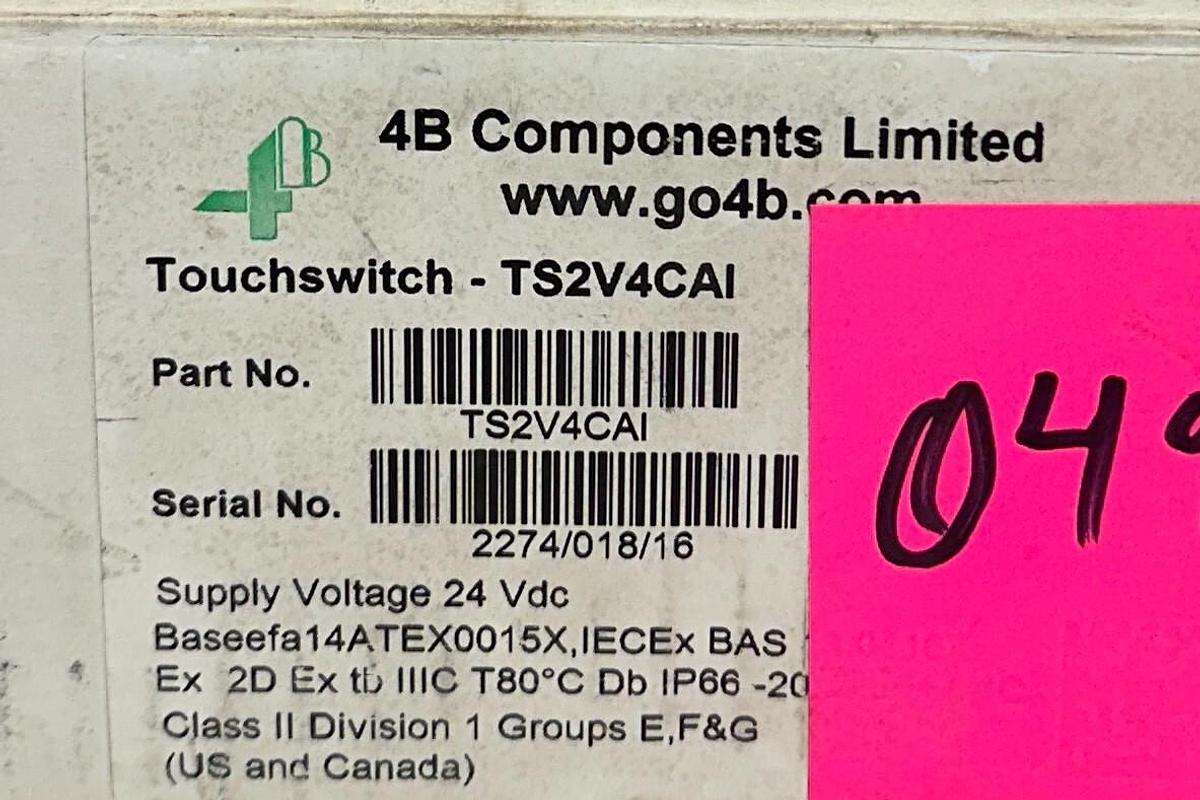 Used 4B COMPONENTS TS2V4CAI TouchSwitch BELT & PULLEY ALIGNMENT SENSOR 24VDC NSMP