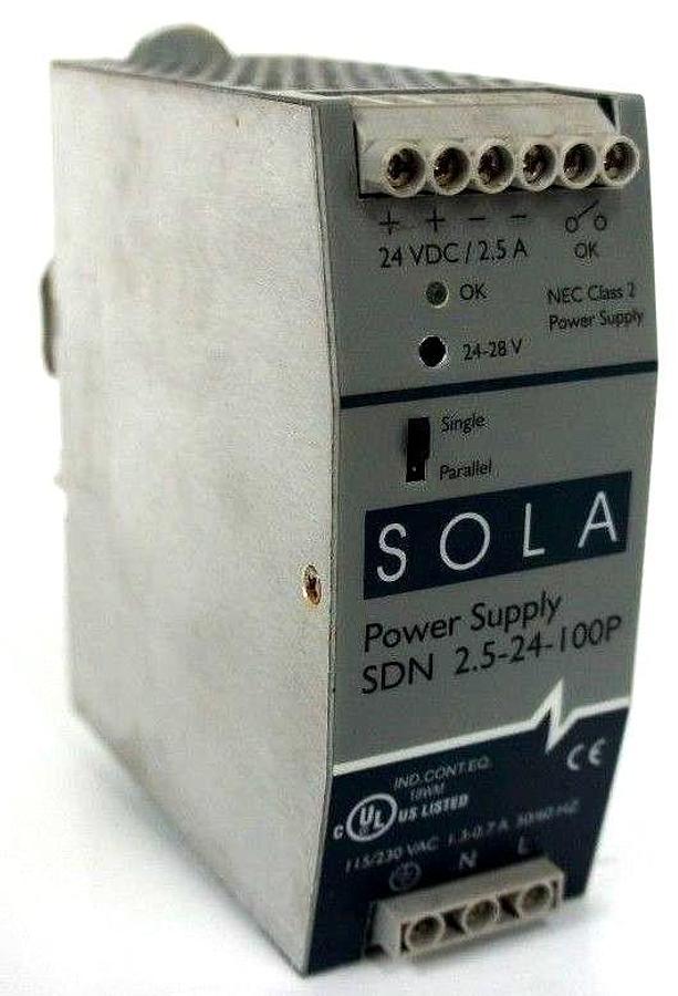 Used SOLA ELECTRIC SDN-2.5-24-100P POWER SUPPLY 24VDC 2.5AMP SDN2524100P