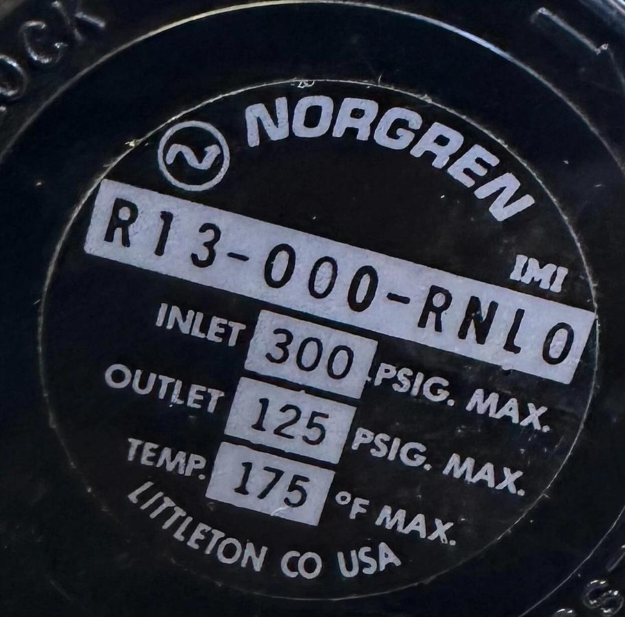 NEW NORGREN R13-000-RNL0 / R13000RNL0 REGULATOR 300PSIG IN 125PSIG OUT 175 DEG