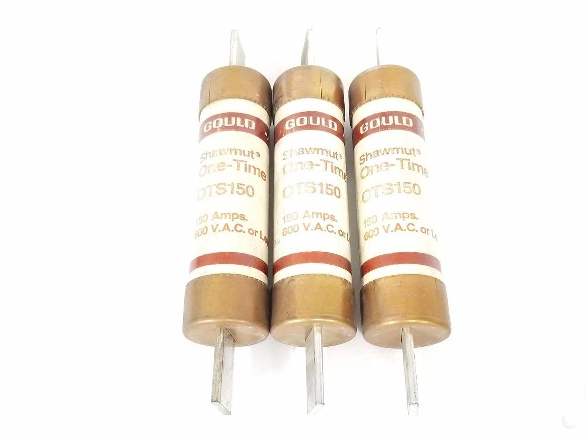Used LOT OF 3 GOULD SHAWMUT OTS150 ONE-TIME FUSES 150A, 600V