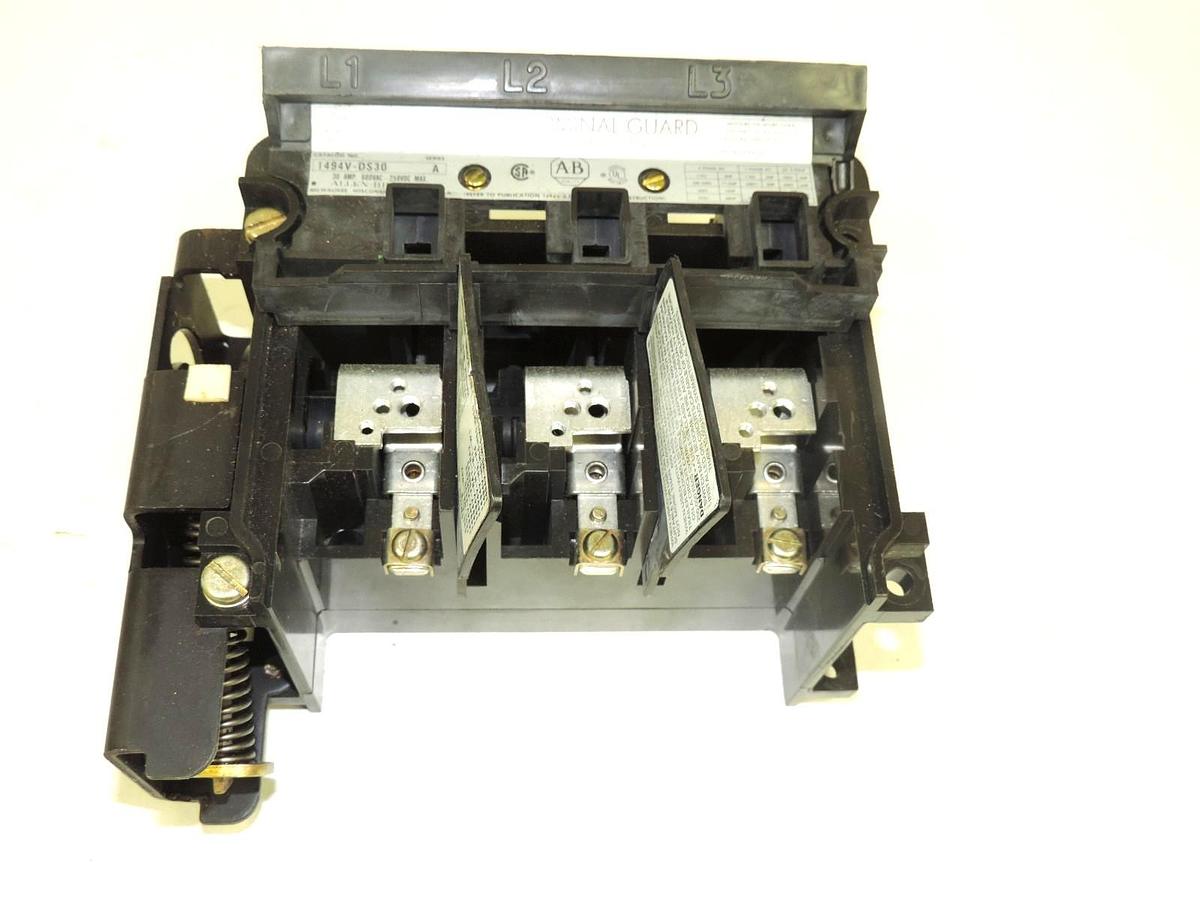Used ALLEN BRADLEY 1494V-DS30 DISCONNECT SWITCH LEFT HAND 30AMP 600VAC SER. A