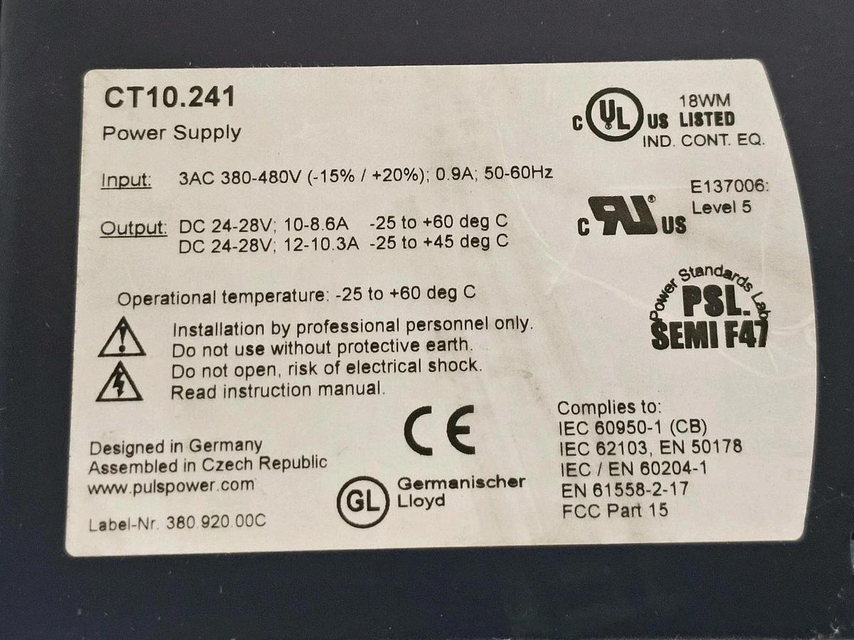 Used PULSE CT10.241 POWER SUPPLY 380/480 VAC INPUT 3-PHASE CT10241