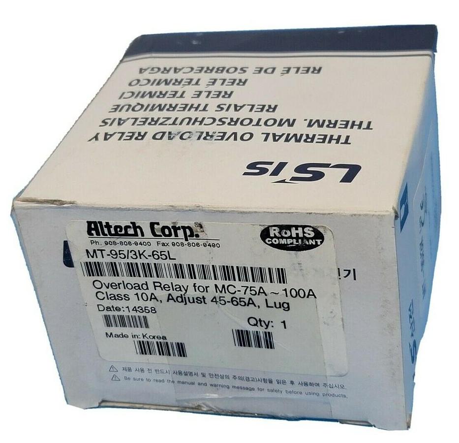 Used NIB ALTECH CORP. MT-95/3K-65L OVERLOAD RELAY FOR MC-75A~100A