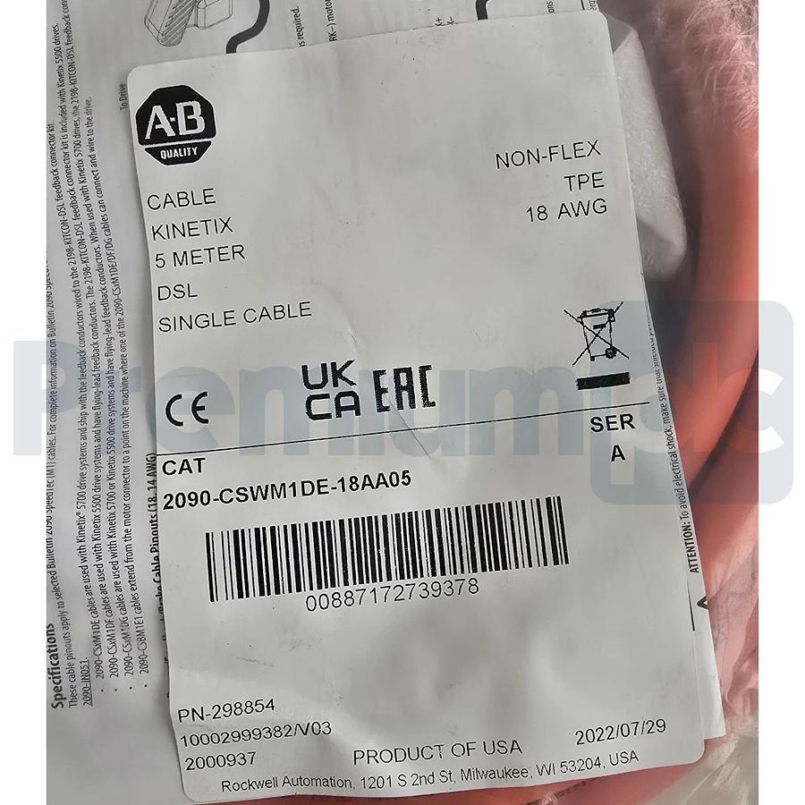 Sealed Pre-Owed Allen Bradley 2090-CSWM1DE-18AA05 /A Kinetix DSL Cable Single 5m