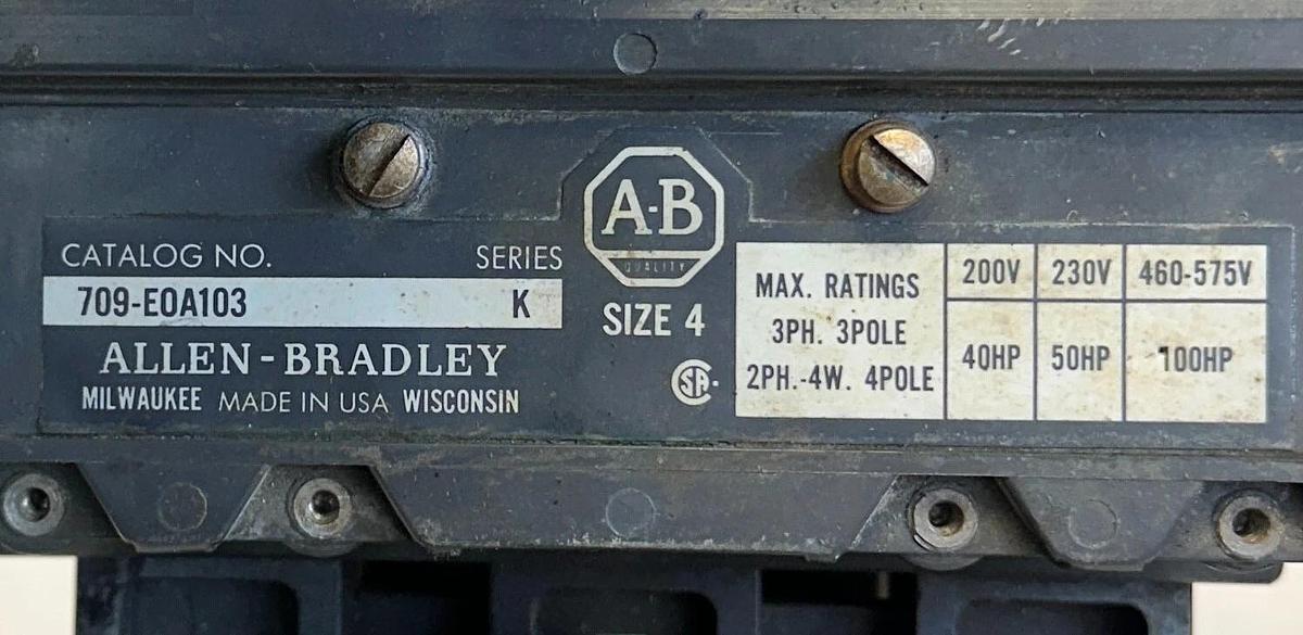 Used For Parts ALLEN BRADLEY 709-EOA103 /K STARTER SIZE 4 200-575V 3PH 40-100HP 74A86