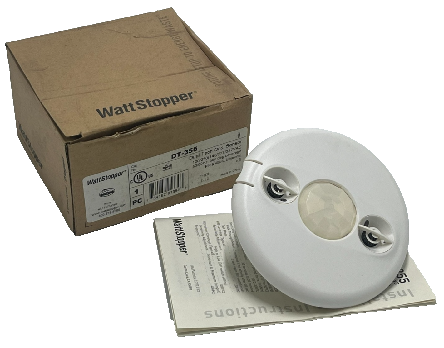 Used WATTSTOPPER DT-355 Dual Tech Occupancy Sensor Ceiling Mount PIR/Ultrasonic 24VDC