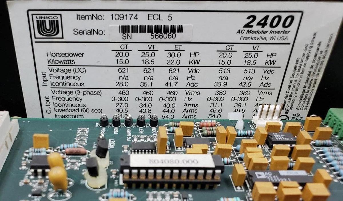 Used UNICO 2400 AC MODULAR INVERTER 20/25/30HP 109174 ECL 5