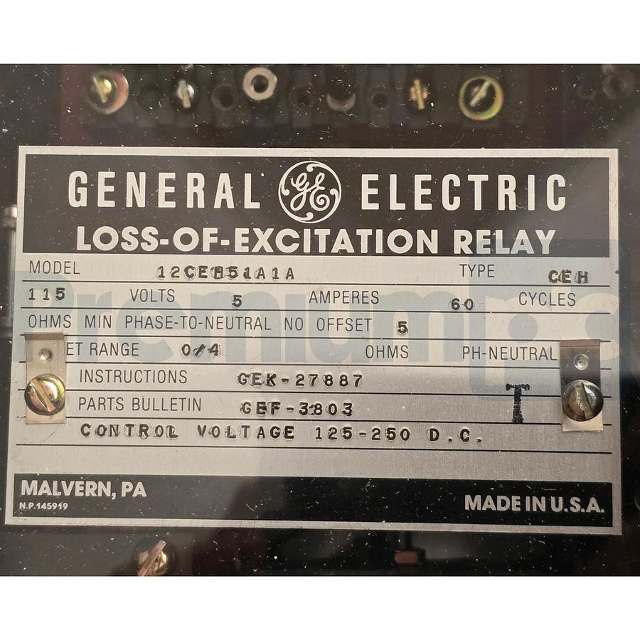 GE General Electric 12CEH51A1A | CEH 51A1A Loss of Excitation Relay 115V 5A 60Hz
