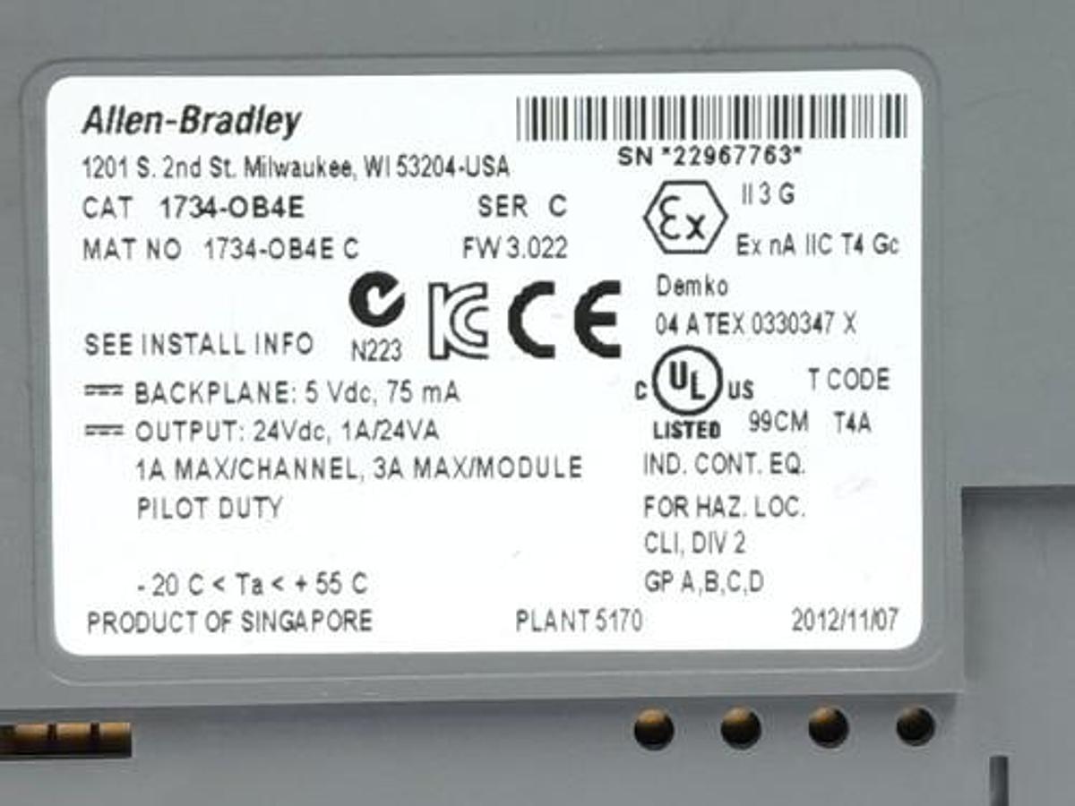 Used LOT OF 4 ALLEN BRADLEY 1734-OB4E /C FW 3.022 SER. C I/O MODULES