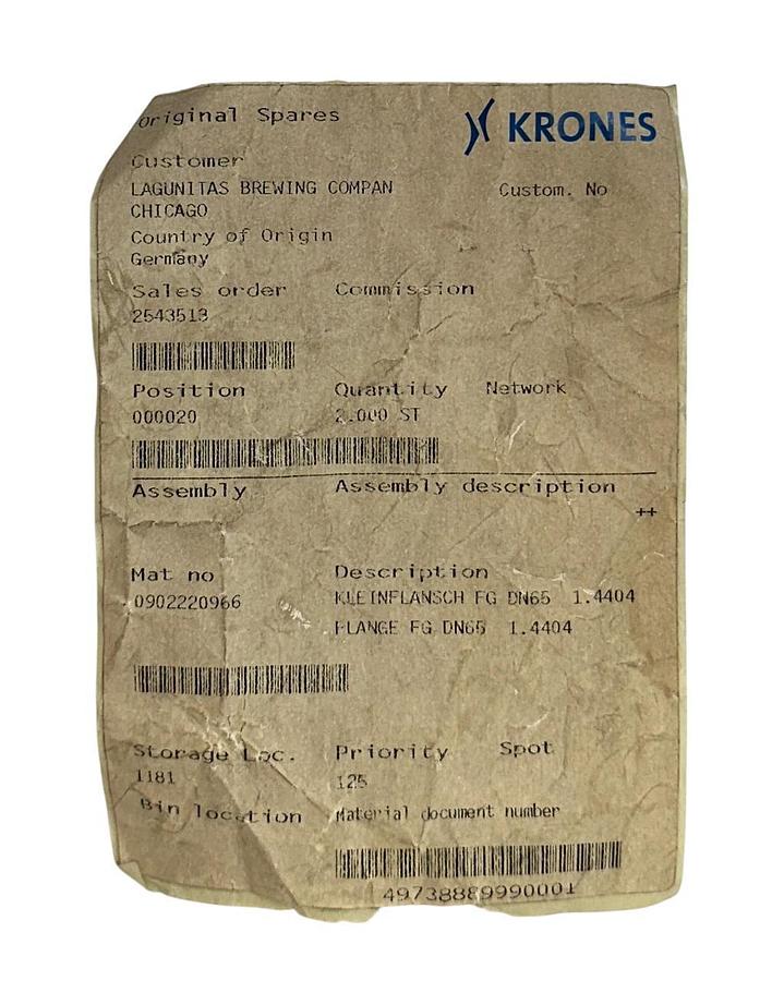 KRONES 0902220966 / CH 900124 PN 10 FLANGE FG DN65 316L OEM NSNP