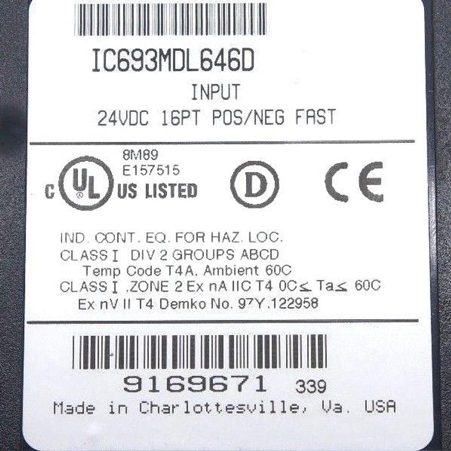 Used LOT OF 3 GE FANUC IC693MDL646D INPUT MODULES 24VDC, 16 PT POS/NEG FAST